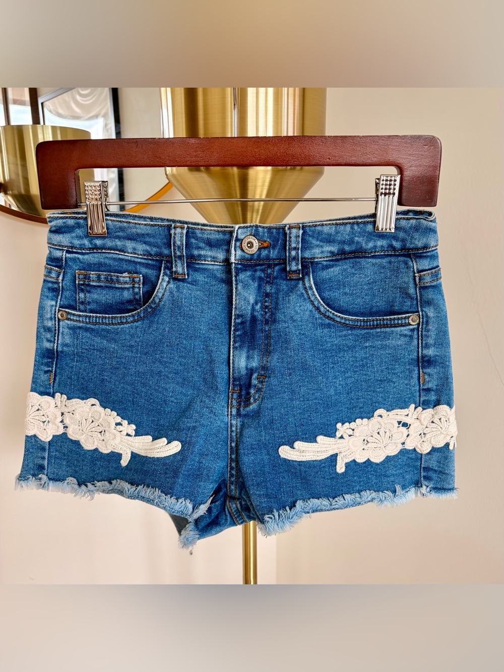 Blue Denim Crochet-Trim Women's Shorts